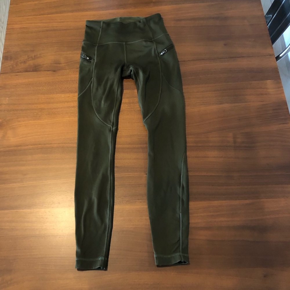 Lululemon olive green fleece lined running pant